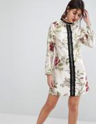 Asos Premium Jacquard Mini Shift Dress In Floral Print - Multi