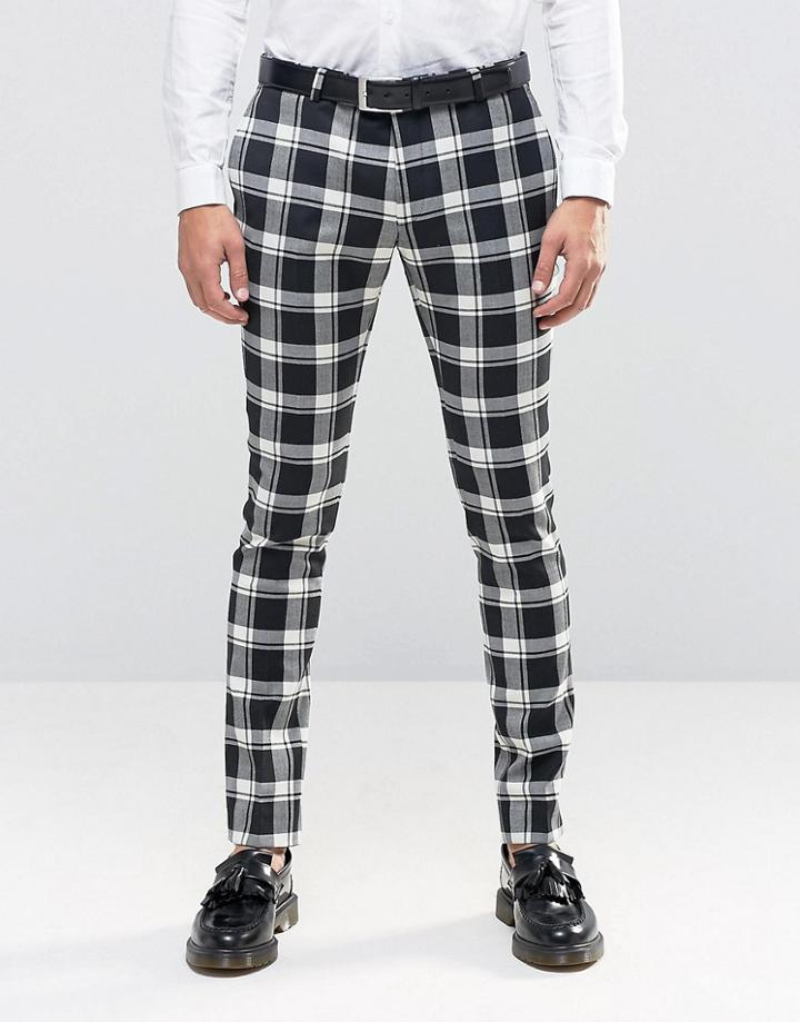 Noose & Monkey Super Skinny Pants In Monochrome Check With Stretch - Black