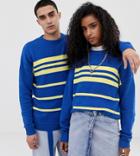 Collusion Unisex Relaxed Fit Stripe Sweater In Blue