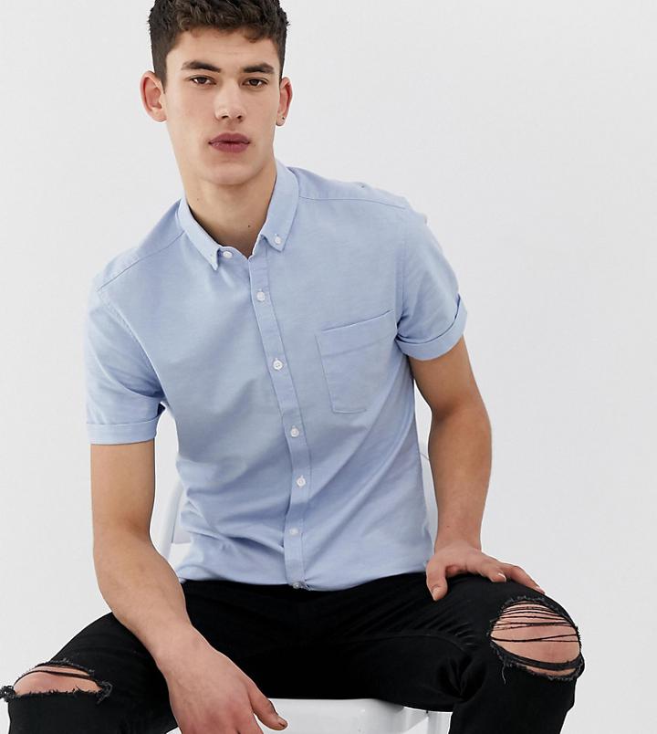 Asos Design Tall Skinny Oxford Shirt With Button Down Collar In Light Blue - Blue