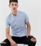 Asos Design Tall Skinny Oxford Shirt With Button Down Collar In Light Blue - Blue