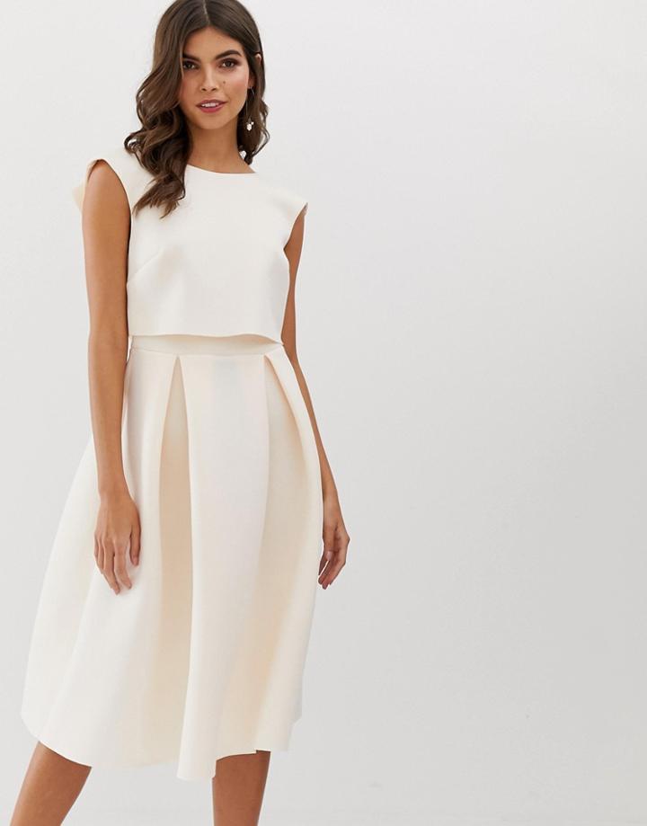 Asos Design Fold Back Crop Top Midi Prom Dress-pink