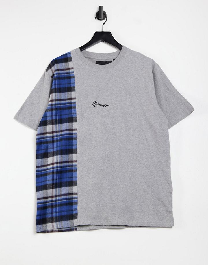 Mennace Vertical Panel Check Short Sleeve T-shirt In Gray-grey