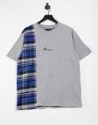 Mennace Vertical Panel Check Short Sleeve T-shirt In Gray-grey