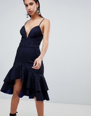 The 8th Sign Cami Midi Dress With Frill Hem - Navy