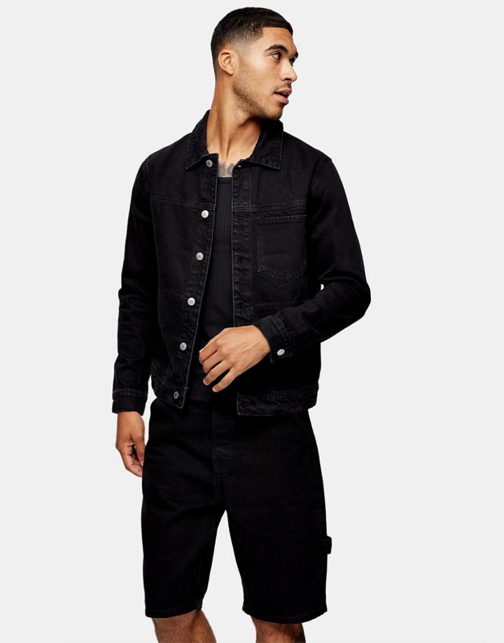 Topman Considered Denim Jacket In Washed Black