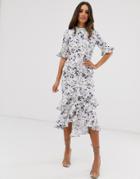 Hope And Ivy Midaxi Dress In Pretty Floral In Gray And Navy-multi