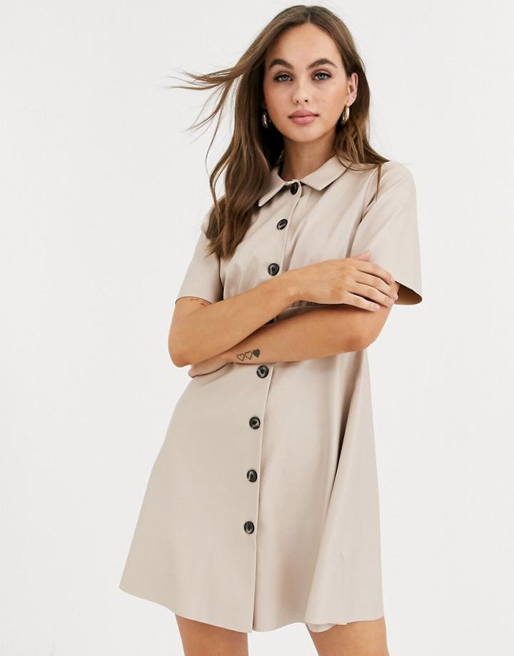 Asos Design Leather Look Mini Shirt Dress