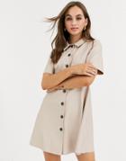 Asos Design Leather Look Mini Shirt Dress