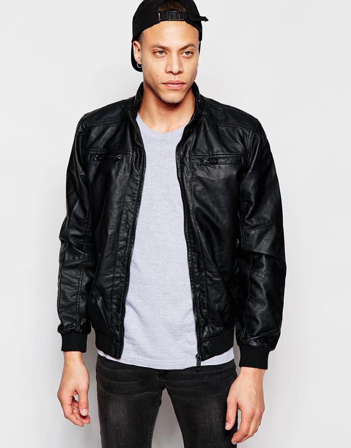 Brave Soul Faux Leather Jacket - Black