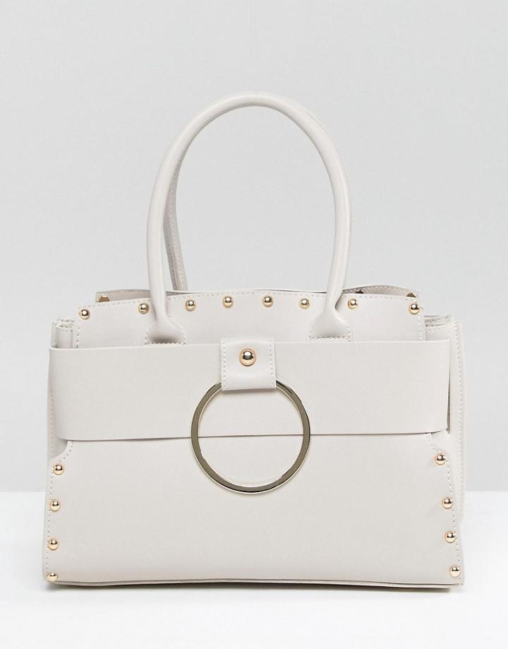 Yoki Fashion Gray Tote With Bull Ring Detail - Gray
