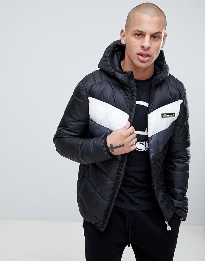 Ellesse Ginap Chevron Puffer Jacket In Black - Black