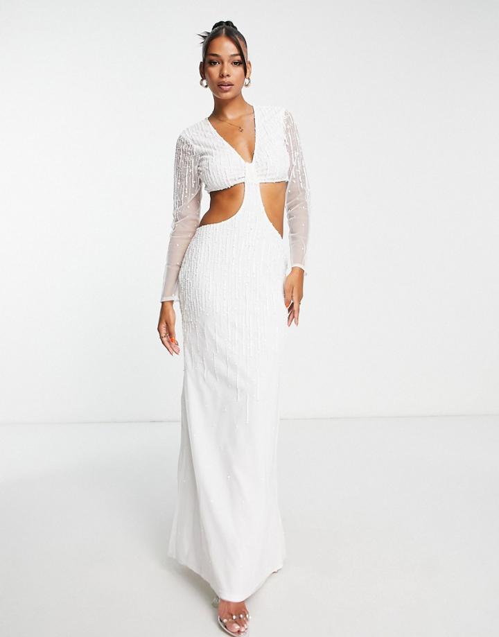 Starlet Bridal Embellished Cut Out Maxi Dress In Ivory Sequin-white