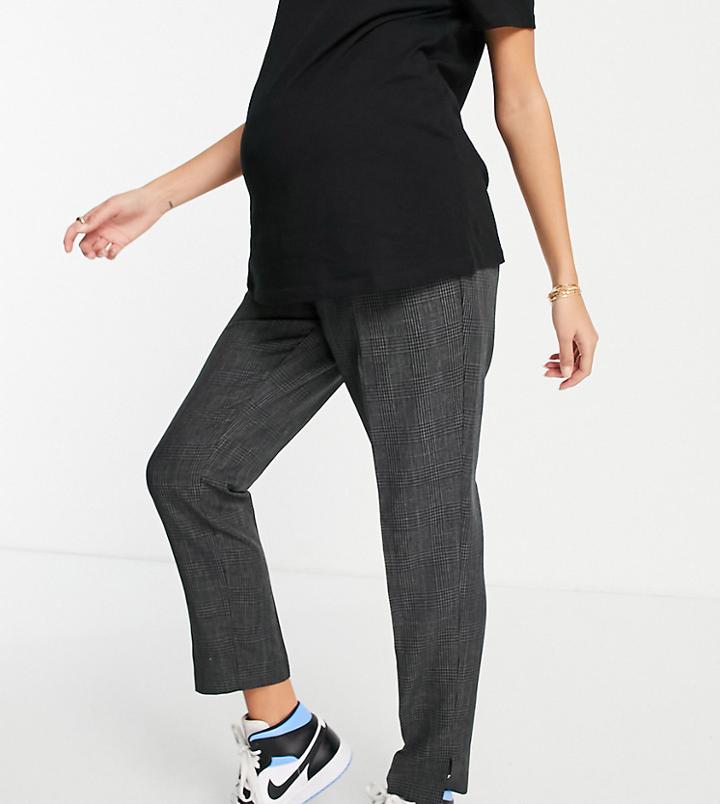 Asos Design Maternity Slim Cigarette Pant In Gray Check