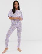 Asos Design Rainbow Zebra Unicorn T-shirt And Legging Pyjama Set-purple