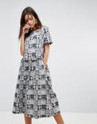 Ymc Patchwork Ruffle Midi Dress - Gray