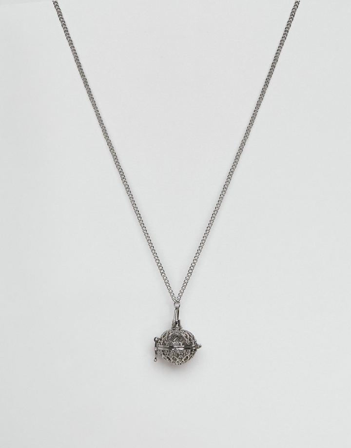 Asos Necklace In Silver With Caged Pendant - Silver