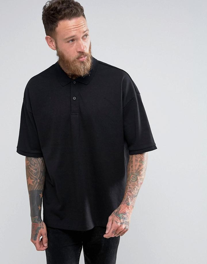 Allsaints Drop Shoulder Polo Shirt - Black