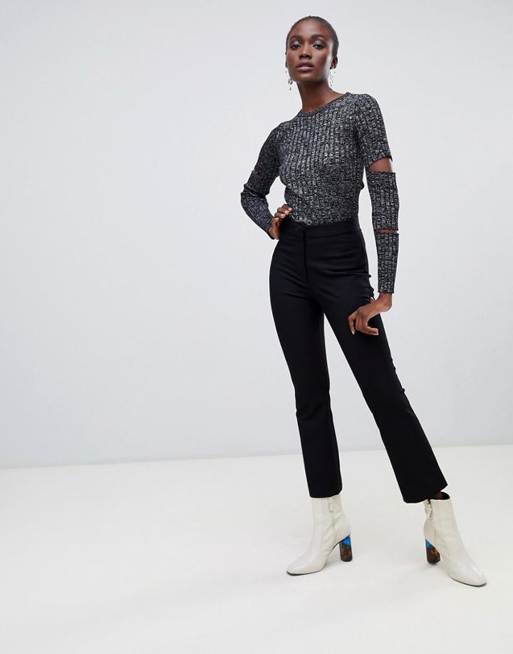 Finery Kirby Cropped Kick Flare Tailored Pants - Black
