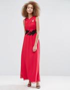 Little Mistress Applique Crossover Maxi Dress - Red