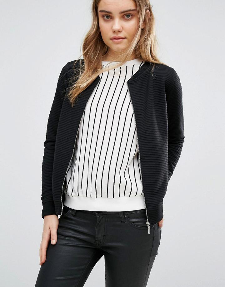 Jdy Ribbed Co-ord Jersey Bomber Jacket - Black