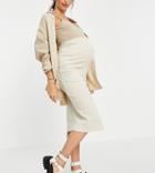 Topshop Maternity Ribbed Midi Skirt In Stone-neutral