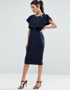 Asos Double Layer Wiggle Dress With Cut Outs And Angel Sleeve - Navy
