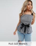 Lost Ink Plus Gingham Check Top With Contrast Strap And Tie Waist - Multi