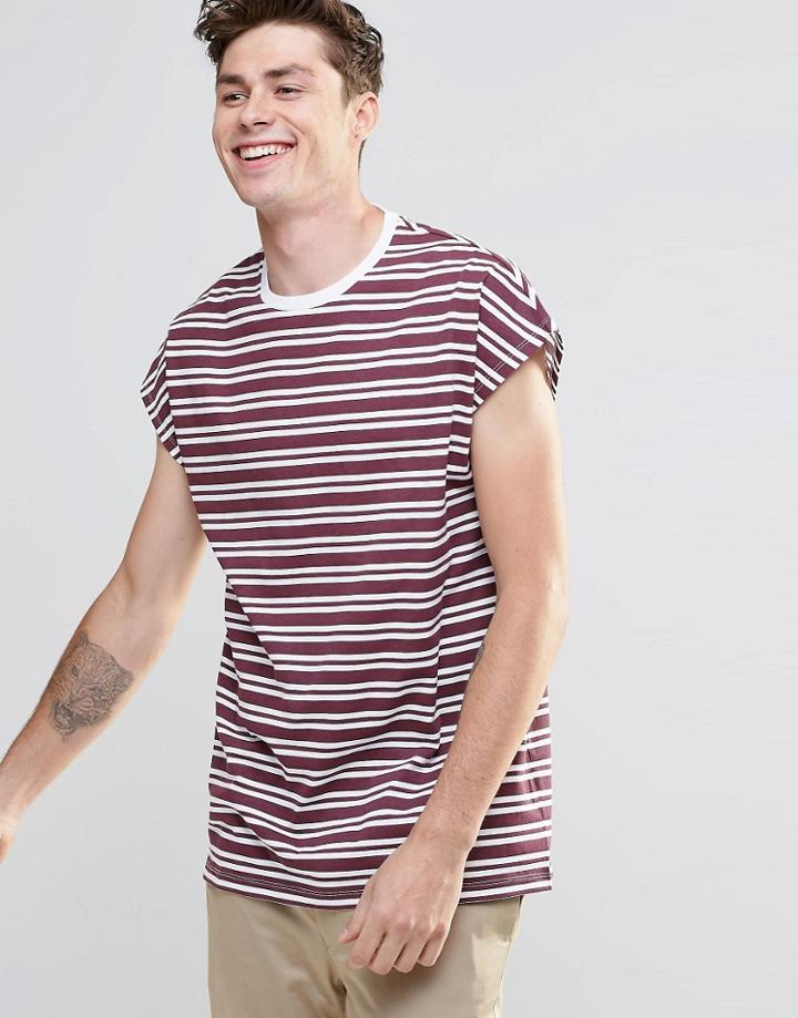 Asos Oversized Sleeveless T-shirt In Burgundy Stripe
