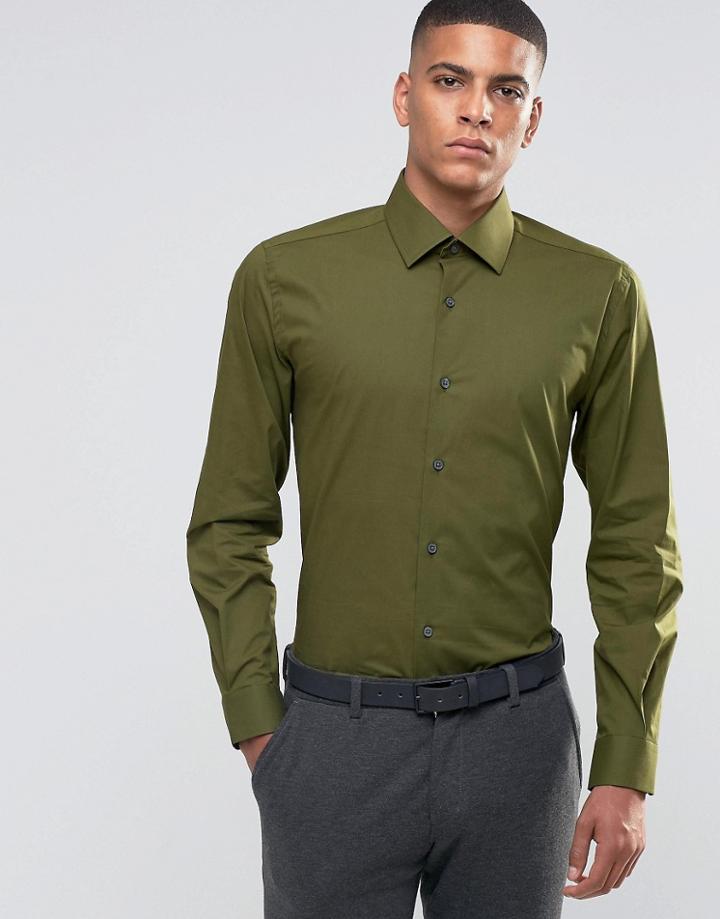 Number Eight Savile Row Skinny Smart Shirt With Point Collar - Green
