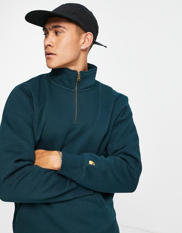 Carhartt Wip Chase Half Zip Sweastshirt In Burgundy-green