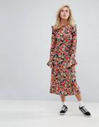 Stylenanda Midi Tea Dress In Bright Floral Print-multi