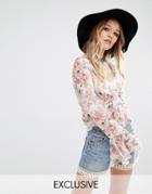 Reclaimed Vintage Sheer Wrap Front Top In Floral Print - Multi