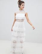 Vero Moda Lace Ruffle Maxi Dress - White