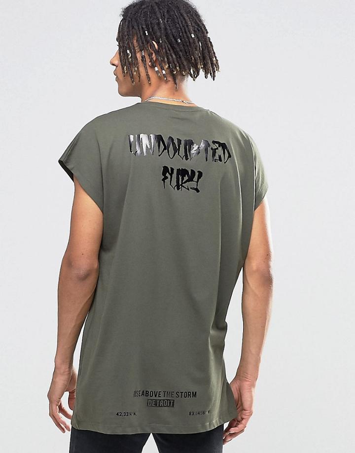 Asos Oversized Sleeveless T-shirt With High Shine Back Print In Khaki - White