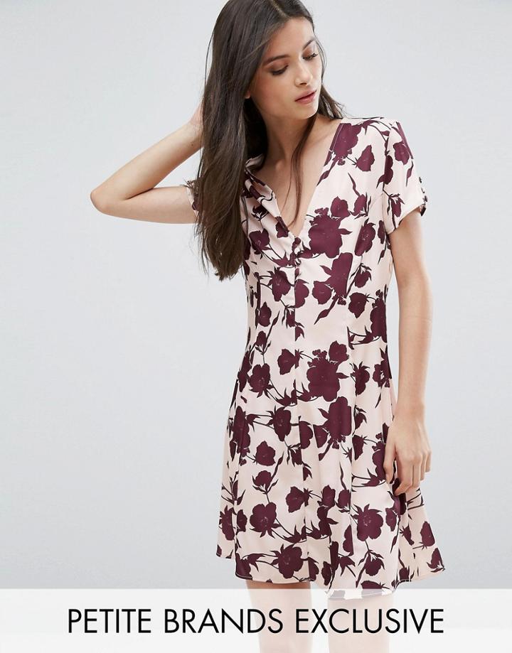 Alter Petite Button Front Short Sleeve Dress In Floral Print - Multi