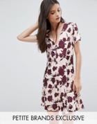 Alter Petite Button Front Short Sleeve Dress In Floral Print - Multi