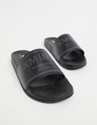 Asos Design Slides In Black With Gold Branding