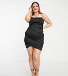 Naanaa Plus Square Neck Satin Mini Dress In Black