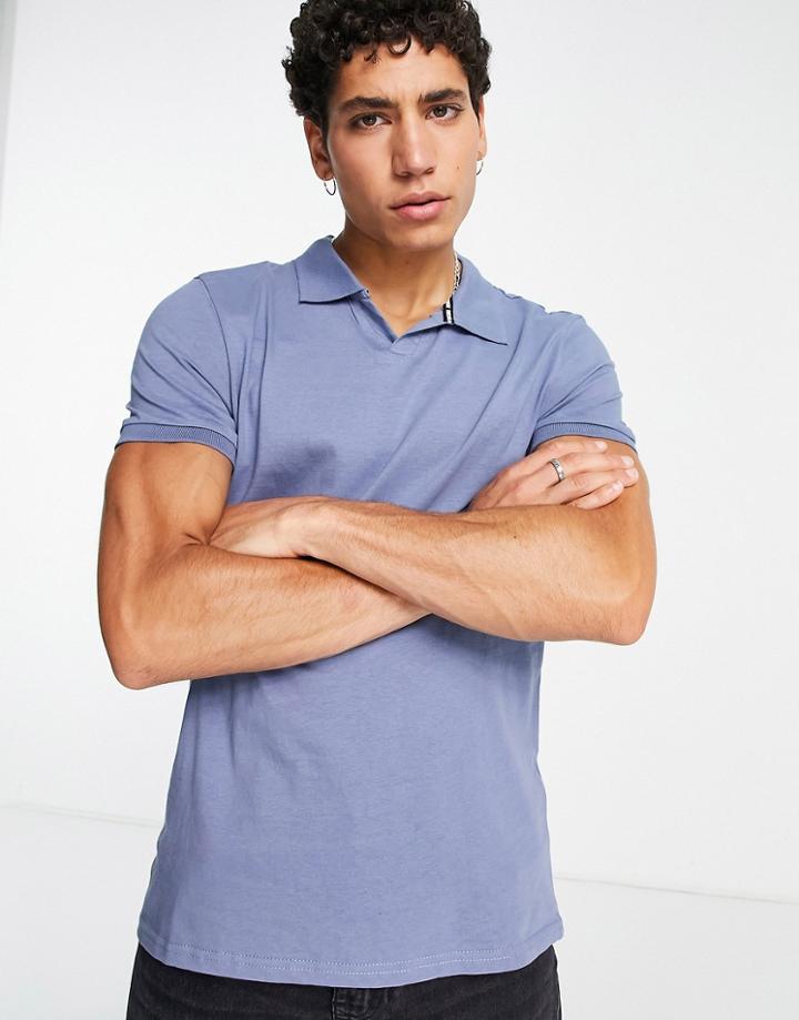 Threadbare Trophy Neck Polo In Dusky Blue