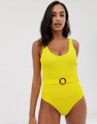 Y.a.s Textured Belted Highleg Swimsuit Yellow - Yellow