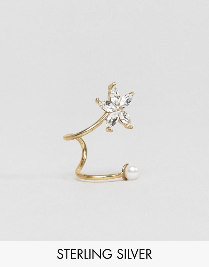 Asos Gold Plated Sterling Silver Flower Ear Cuff - Gold