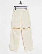 Weekday Brae Organic Cotton Mid Rise Carpenter Jeans With Slit Knee In Vanilla-neutral