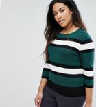 New Look Curve Stripe Color Block Knit Sweater - Green