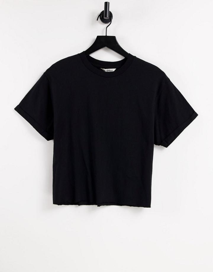 Miss Selfridge Organic Cotton Short Roll Cuff T-shirt In Black
