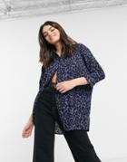 Asos Design Oversized Long Sleeve Shirt In Blue Animal-no Color