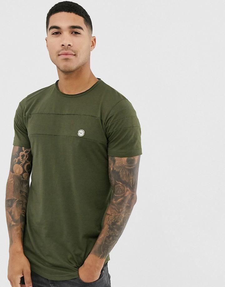 Le Breve Cut And Sew Longline Curved Hem T-shirt - Green