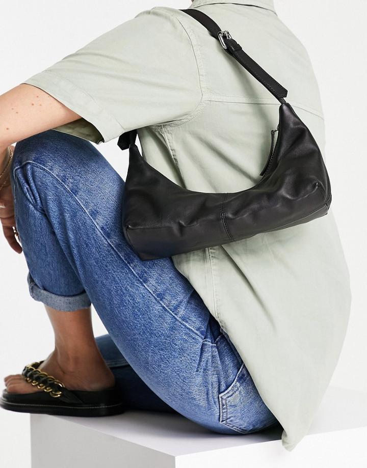 Topshop Luna Leather Shoulder Bag In Black