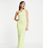 Collusion Exposed Seam One Shoulder Midi Dress In Lime-green
