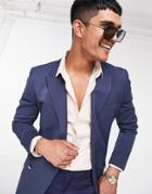 Asos Design Skinny Double Breasted Blazer With Gold Buttons In Navy